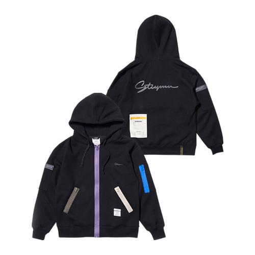 ZIPPER OVERSIZED ZIP UP HOODIE BLACK