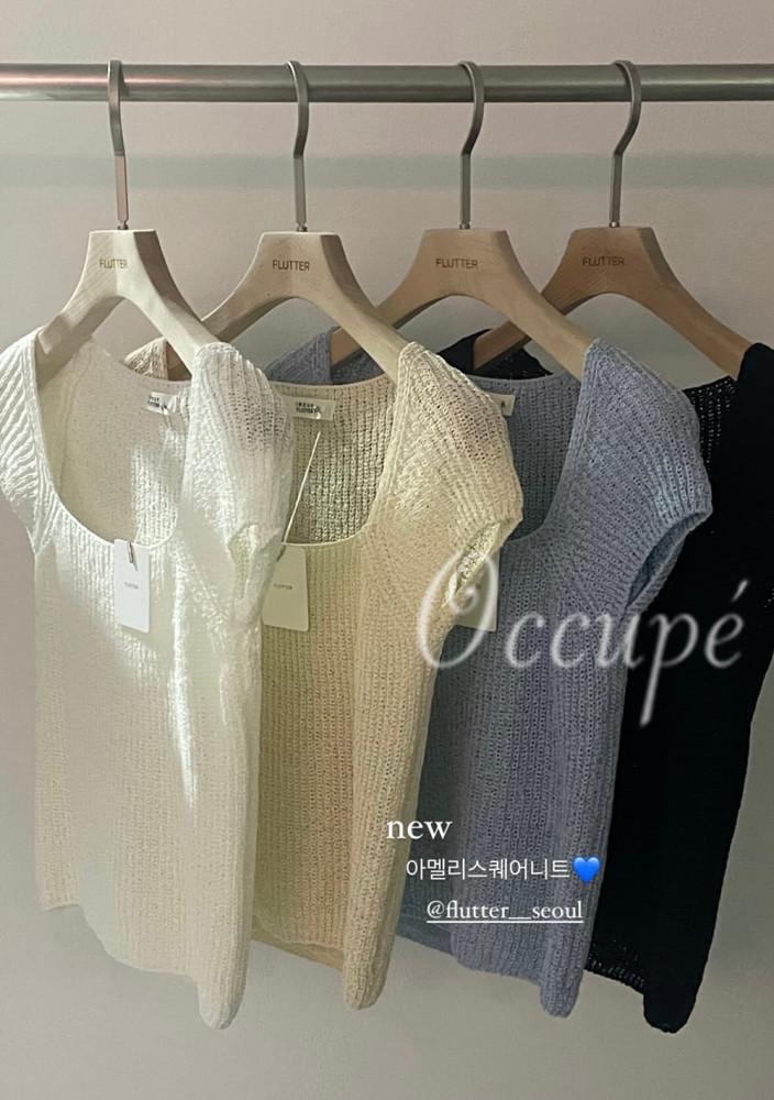 [당일발송]플러터 아멜리 스퀘어 니트 (4col) flutter 여름니트티셔츠