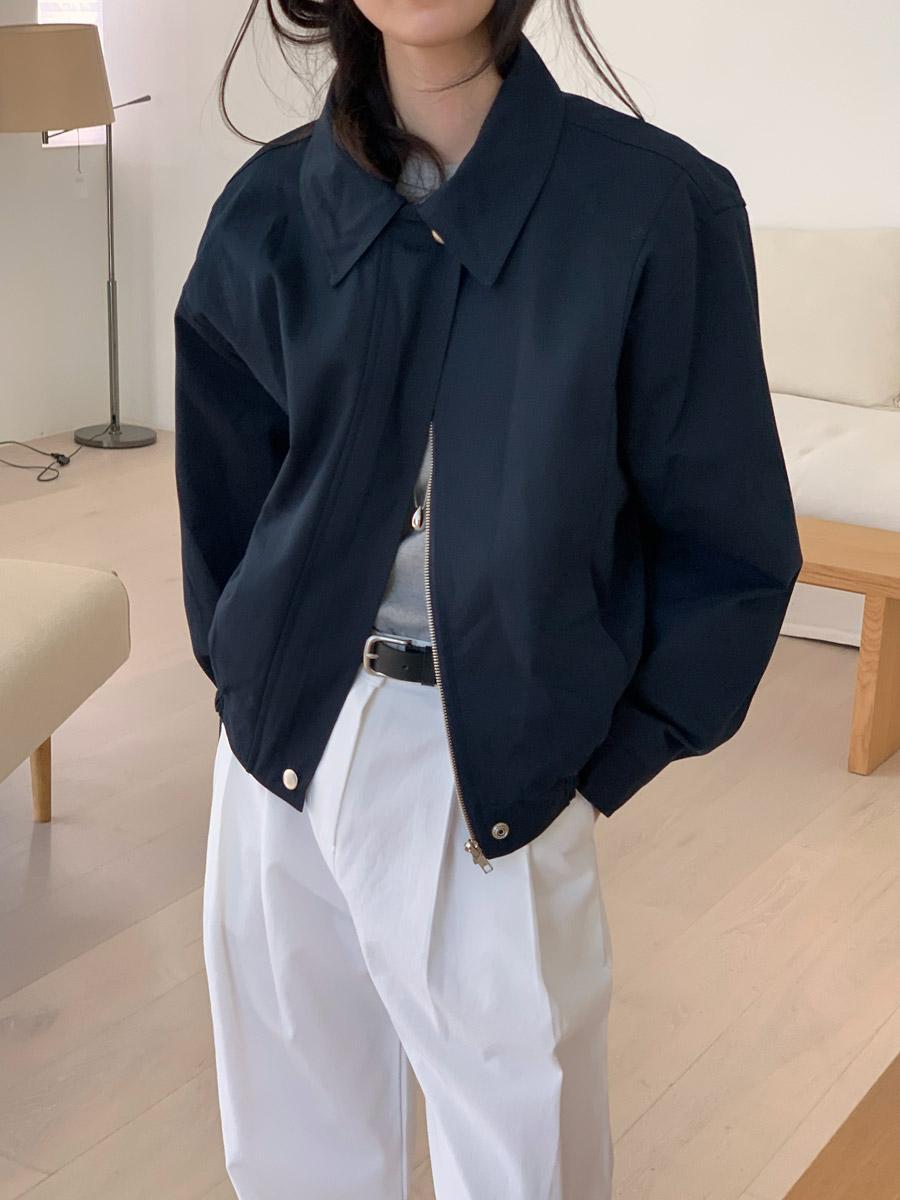 나이브실루엣 어딘트 봄 코튼 오버핏 카라 지퍼 버튼 블루종 점퍼 자켓 2color