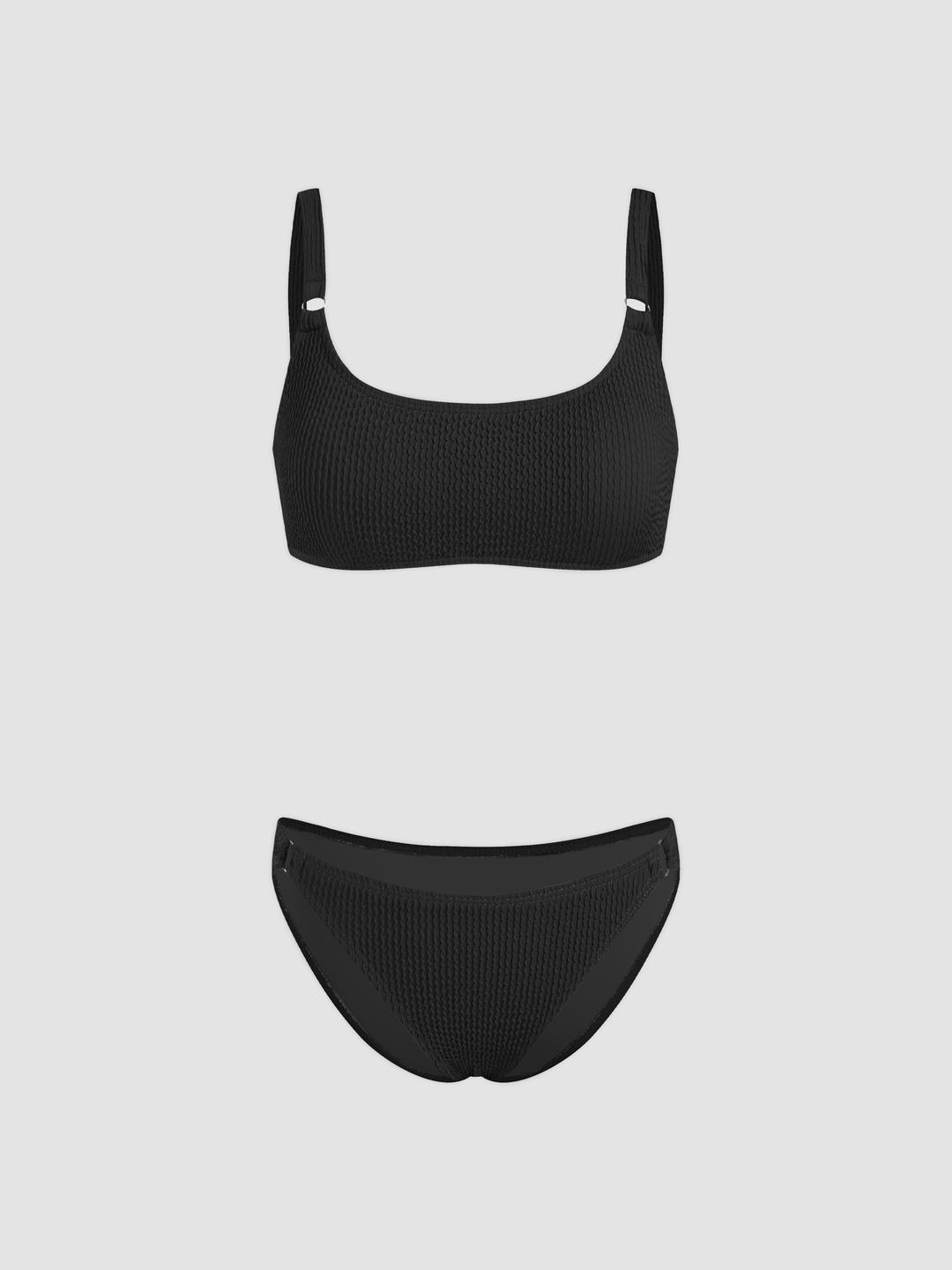 Texture U-neckline Bracelet Cheeky Bikini Set