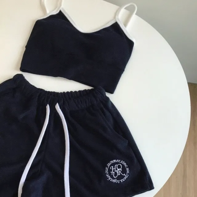 테리타올 비치 비키니 브라탑 크롭 캡나시 타월 팬츠 투피스비키니  워터밤 흠뻑쇼 파랑 수영복 세트