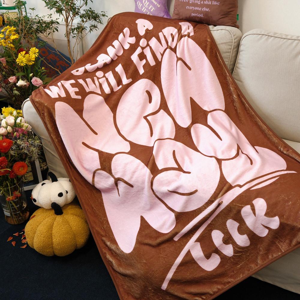 핑크 브라운 타이포그래피 블랭킷 y2k 하이틴소품 키치 무릎담요 학교 사무실 차박 캠핑 겨울