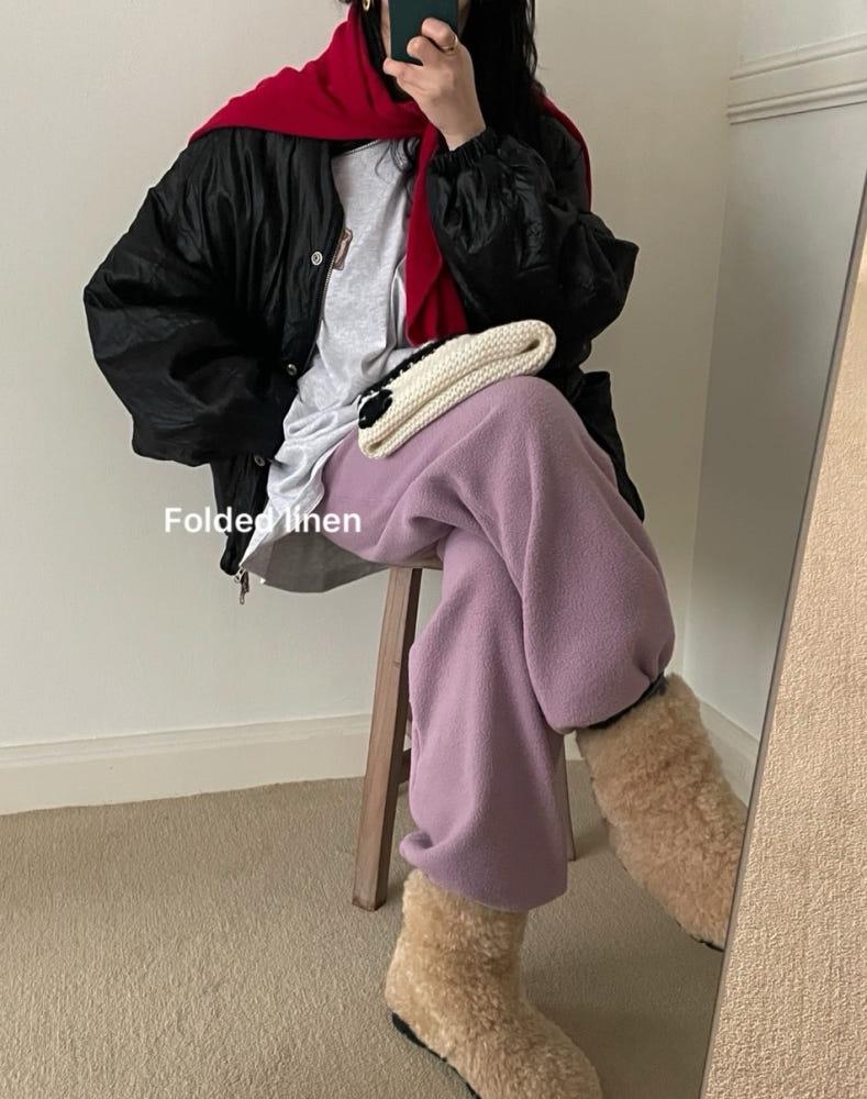 (청록당일)Basket 바스켓 피코 후리스 팬츠 컬러 밴딩 루즈 와이드 투웨이 스트링 플리스 팬츠(3color)