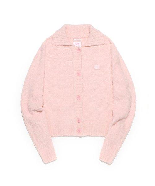 우먼 카라 부클 가디건 핑크