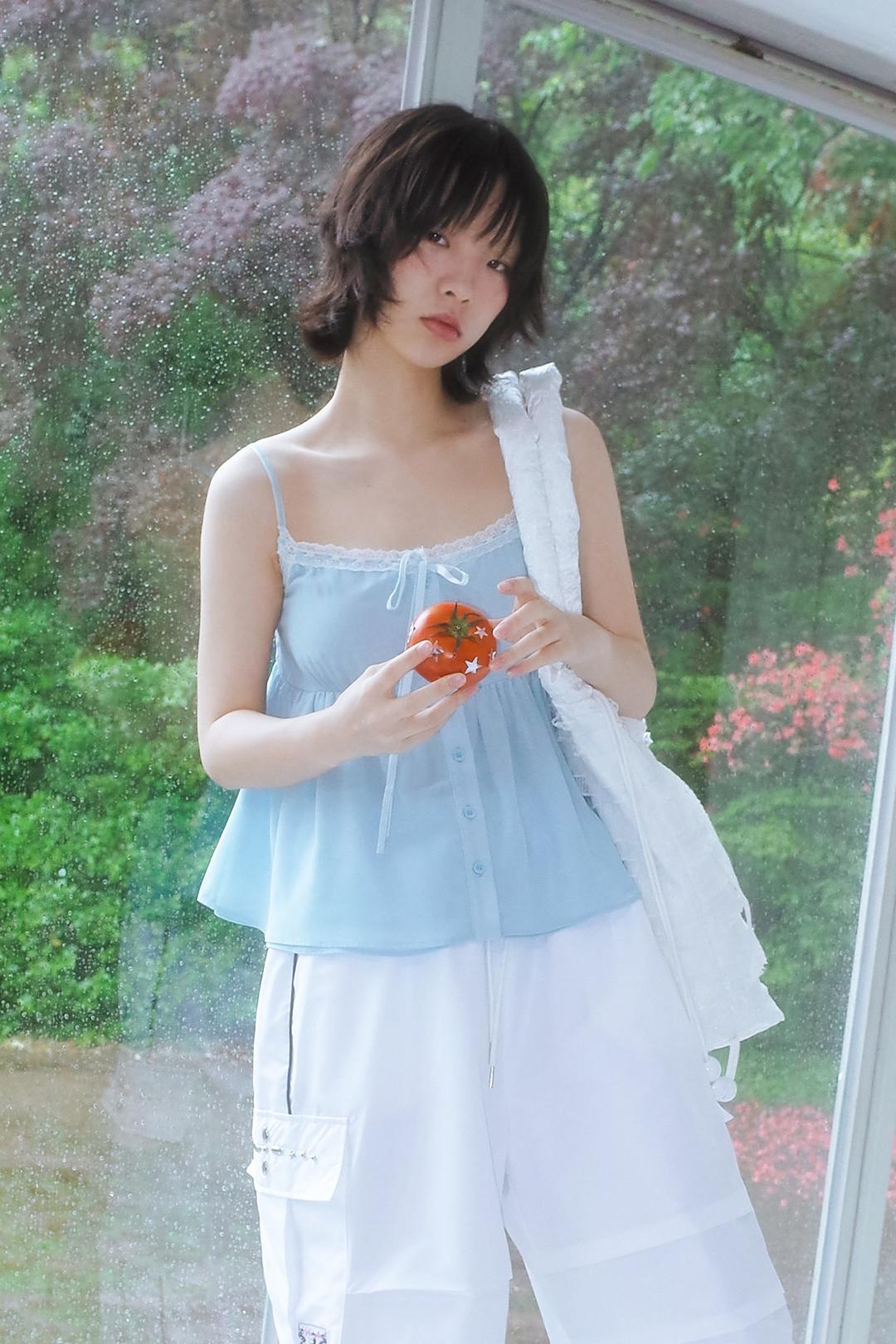 Bell Chiffon Lace Top Blue [예약발송 05/23]