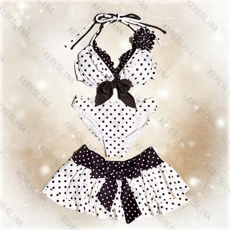 Sexy esthetische dames bikini zoete strik chic schattige stip Y2K retro bikini driedelige set Harajuku emo meisje mode streetwear