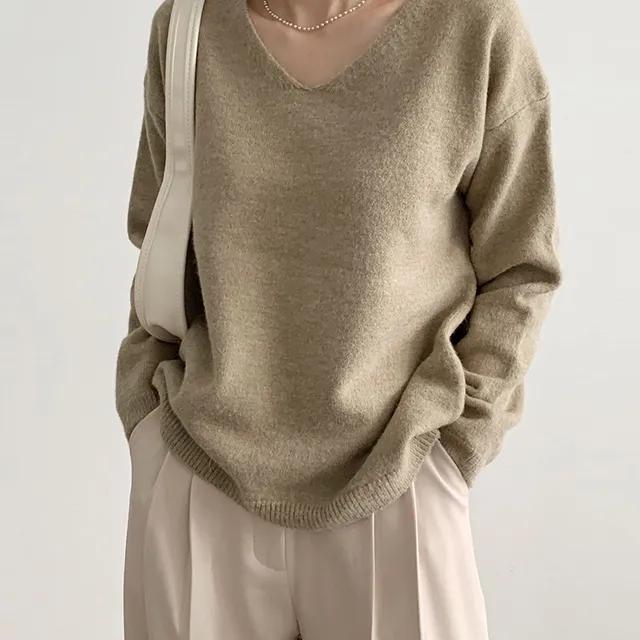 [기획특가/기본템] FW 올리 브이넥 루즈핏 니트 티셔츠 6color [BKK-0393]