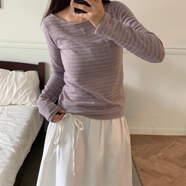 오브그린 [폭닥/MD추천] 웨이 보트넥 스트라이프 긴팔 티셔츠 (2color)