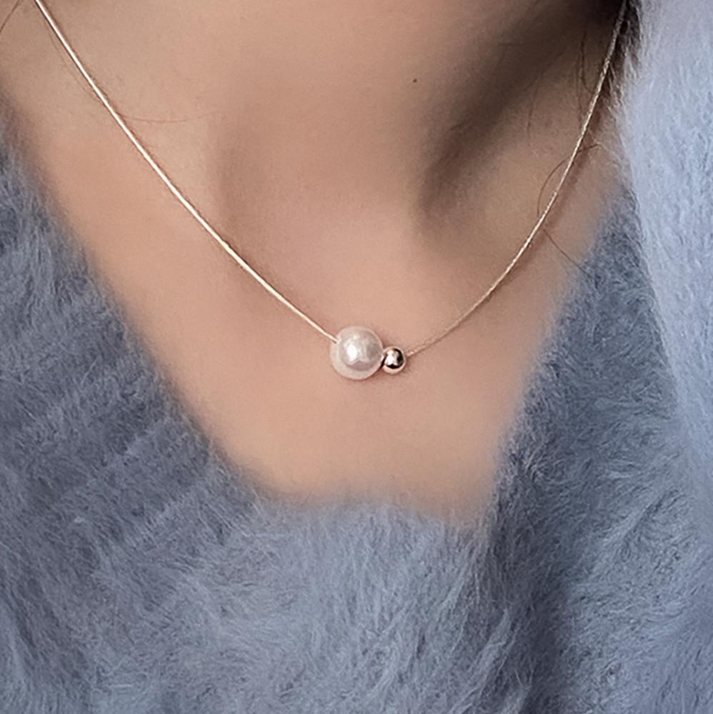 실버925 진주 볼 실크 체인 목걸이 2color 실버 골드