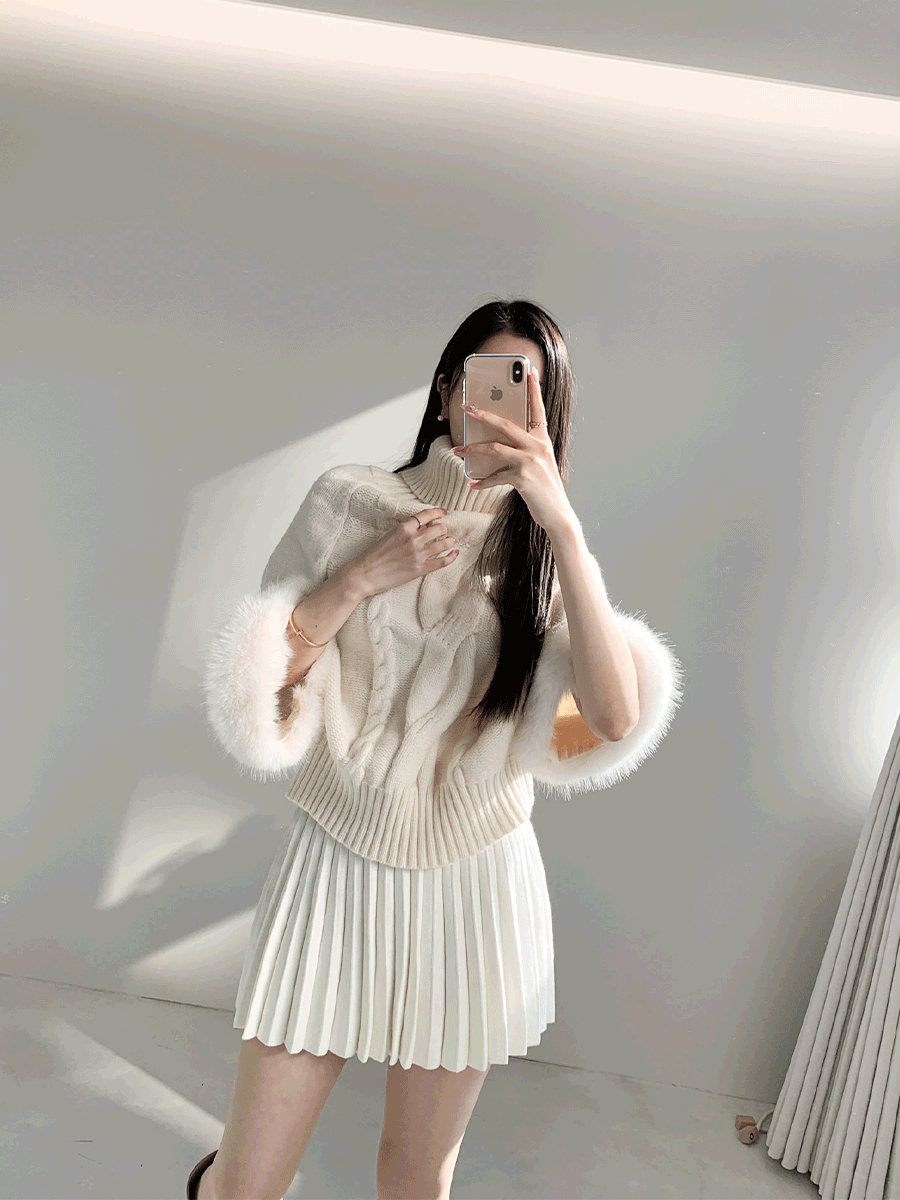 소매 퍼 케이블 니트