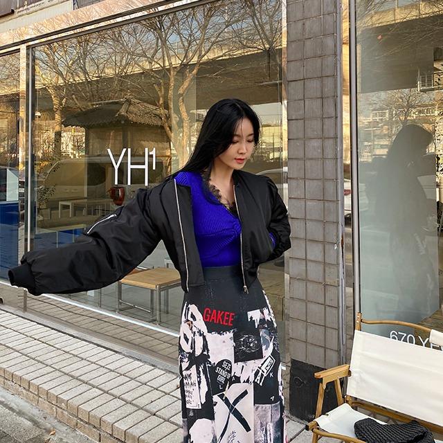 안감배색 퍼프 크롭 항공점퍼