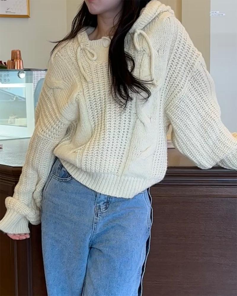 [쓰리하우스] 알파카 스노우 벌룬 후드니트 3color