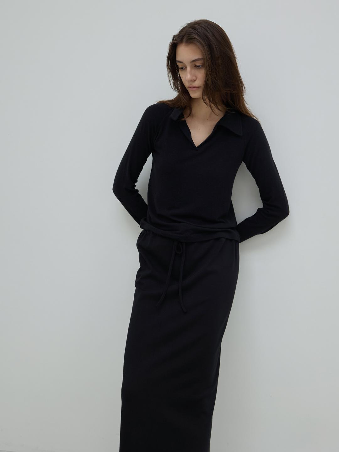 Soft Wool Collar Top - Black