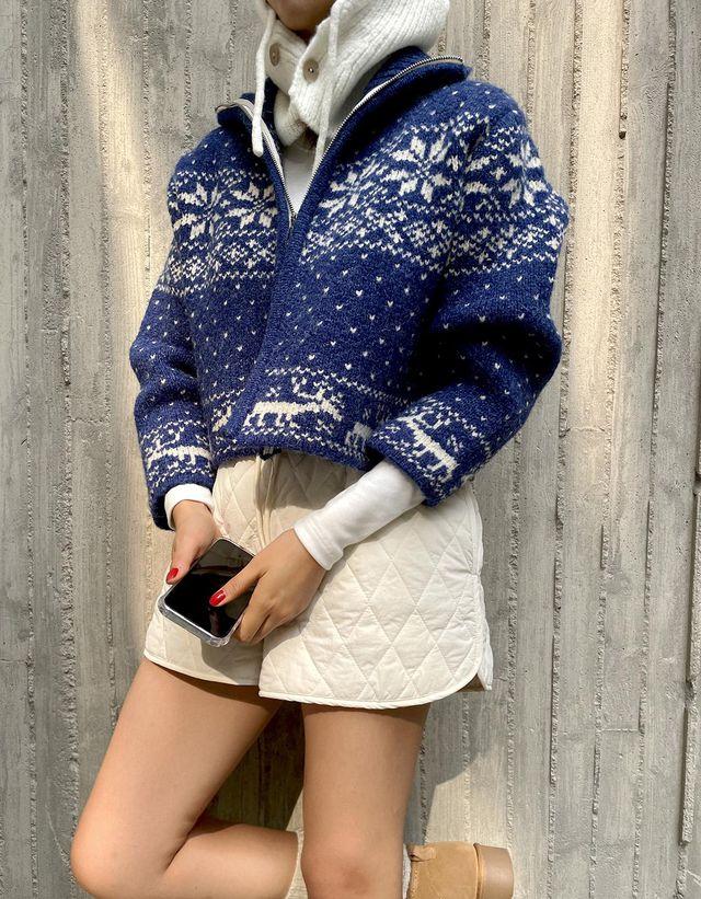 [도톰원단]눈꽃 노르딕 투웨이 집업 니트 가디건