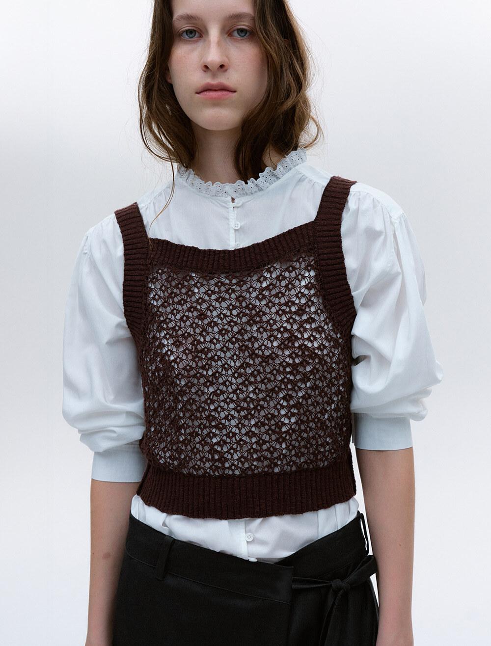 OPENWORK KNIT VEST [BROWN]