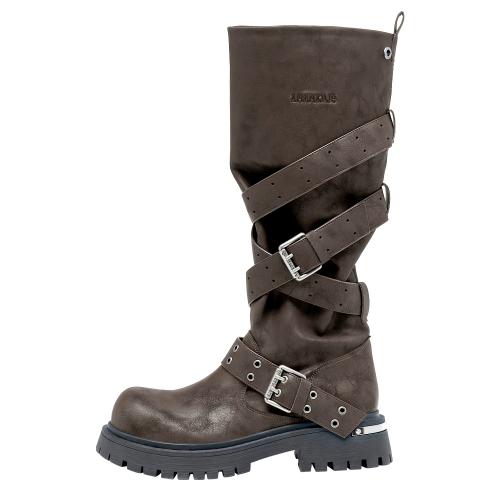 러스크 스트랩 슬라우치드 부츠 Rusk Strap Slouched Boots_Brown