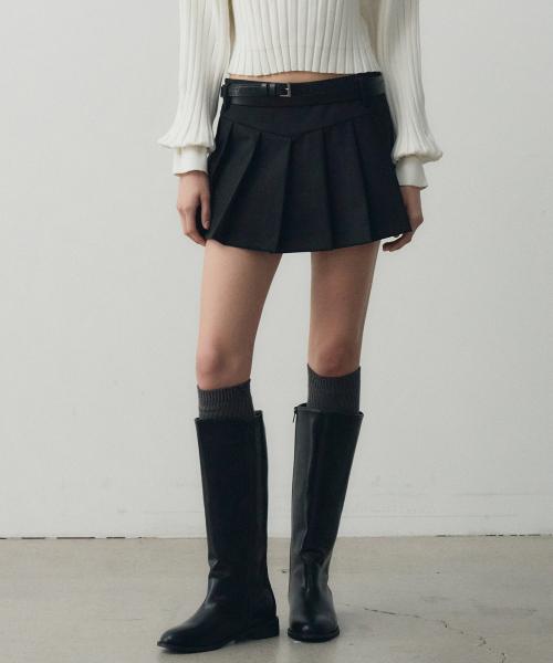 울 플리츠 미니 스커트 (블랙)