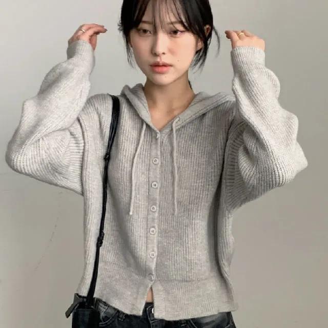 [인기상품🌰]니트 버튼 단추 후드 집업