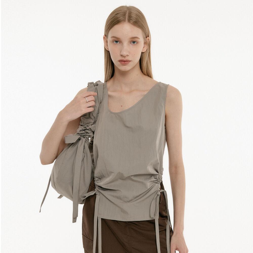 DRAWSTRING SLEEVELESS TOP - ASH KHAKI