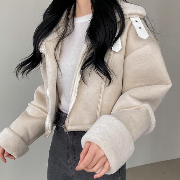 ★기획★크롭퍼무스탕JP(2c)♥하이넥버클:D