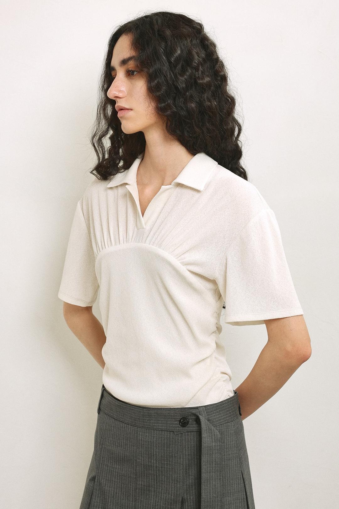 Ripple Collar T-Shirt _ Cream