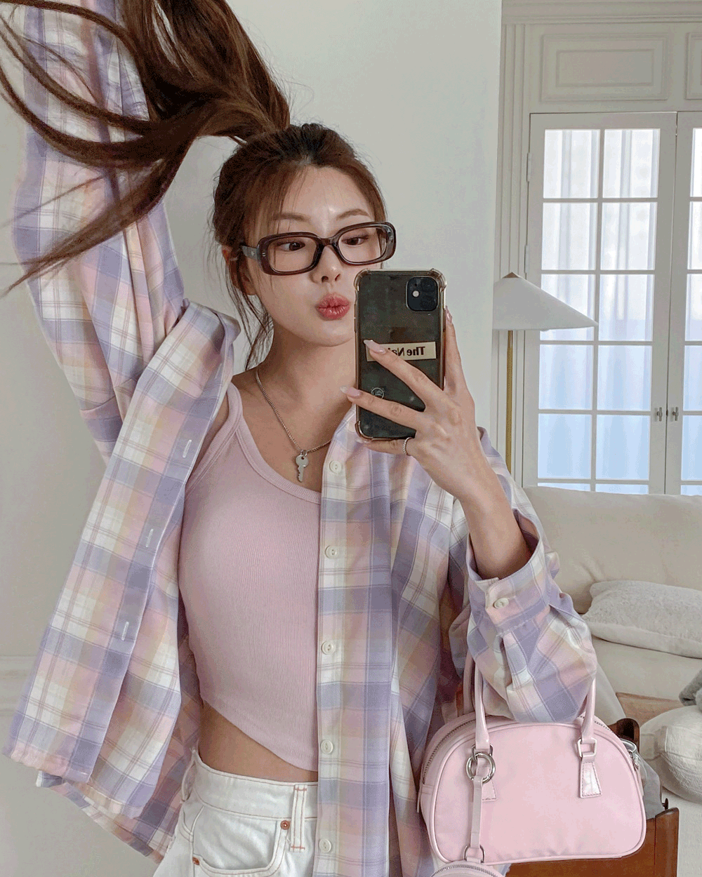 [UNISEX]코튼캔디 체크 루즈핏 롱 셔츠