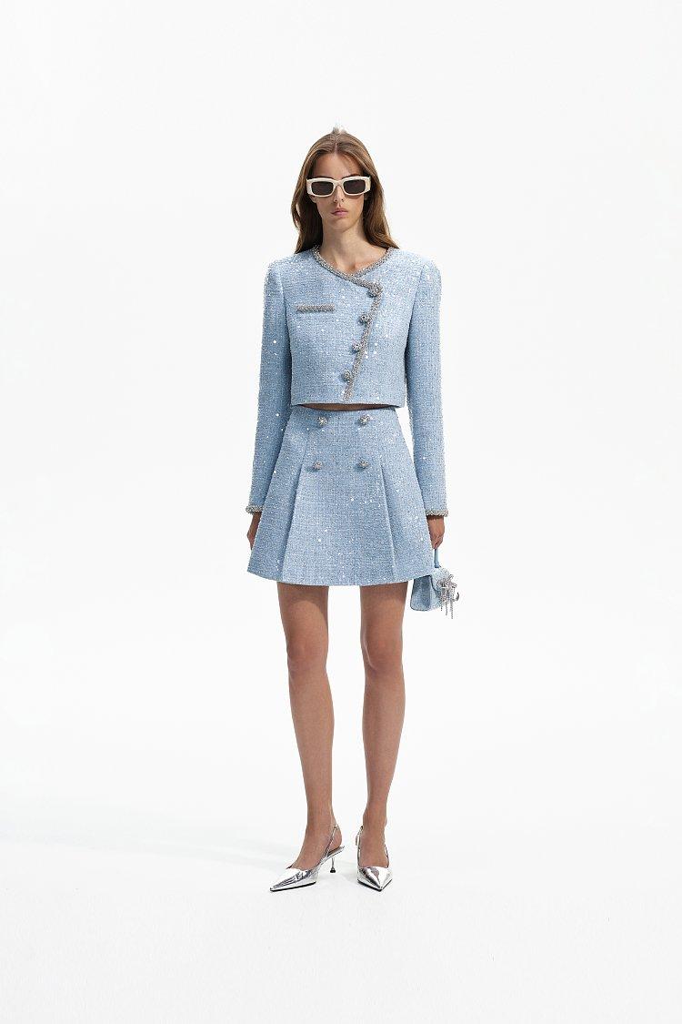 셀프포트레이트 블루 세퀸 부클레 크롭 재킷 (RS24-045J-BL)