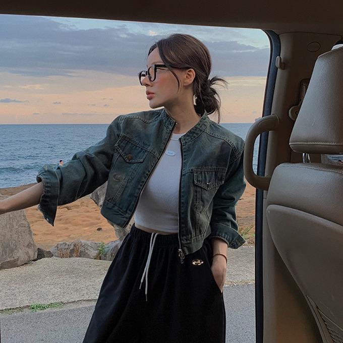 우븐 차이나 워싱 데님자켓