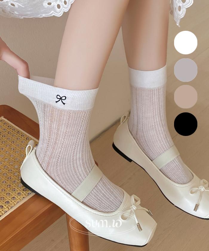 수엠더블유 [당일출고] 양말맛집 중목 여름 자수 S251 라이크리본4종세트_수엠W