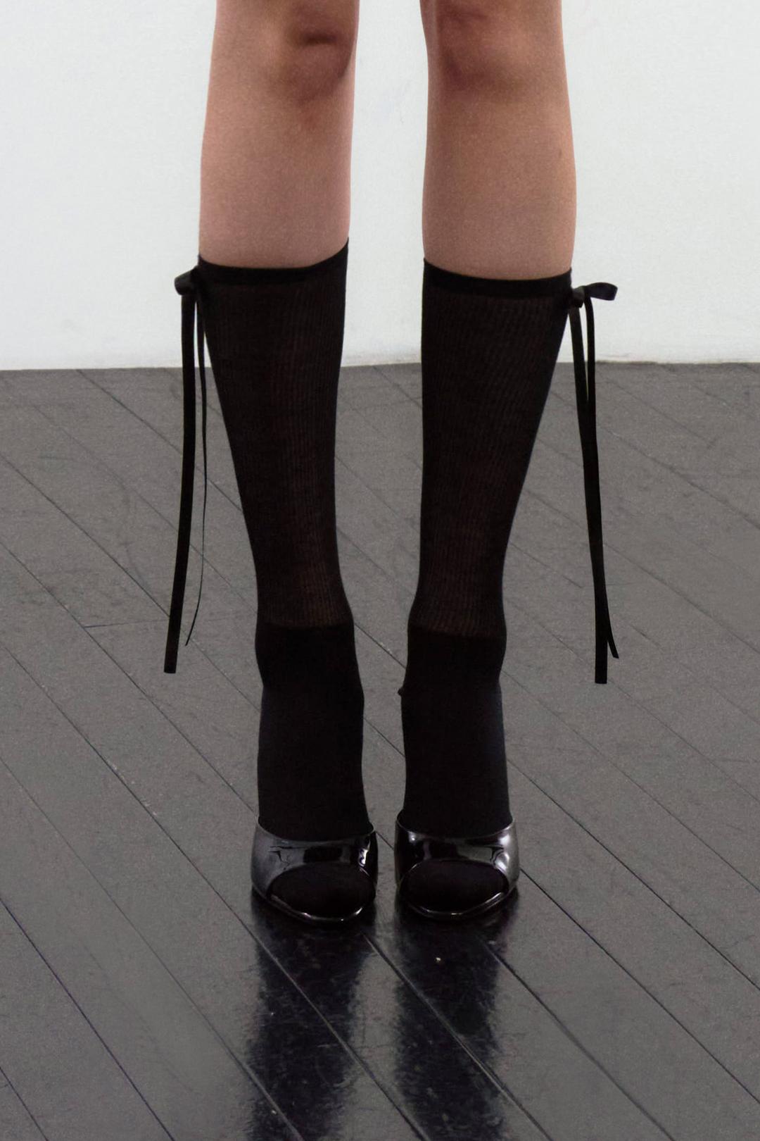 롱리본 시스루 골지 삭스 (Black)