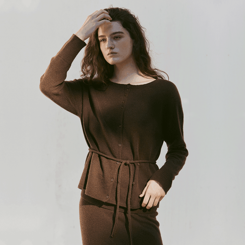 [ZAPPED] CASHMERE WHOLE GARMENT CARDIGAN - DARK BROWN