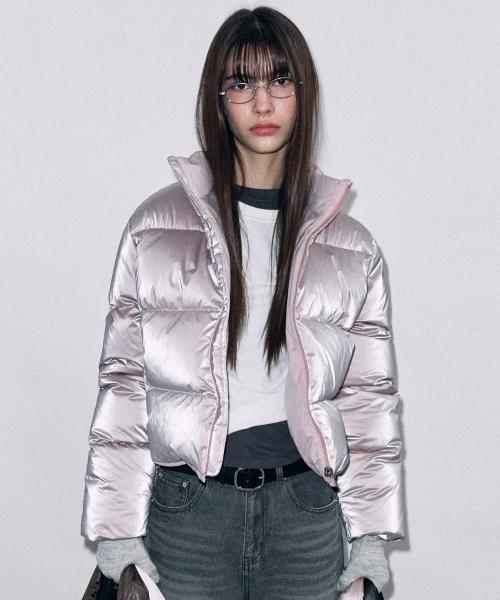 덕다운 리버시블 글로시 숏 패딩 핑크 MDJP017PINK