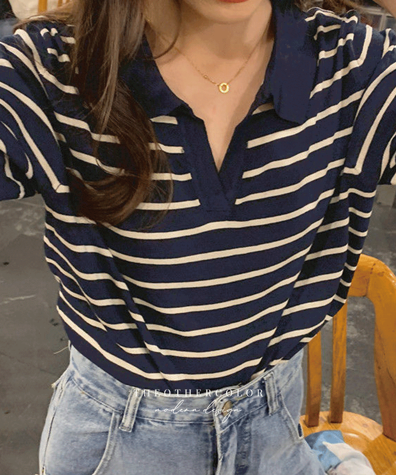 [재고소진특가] 2col 루즈핏 스트라이프 폴로 카라티