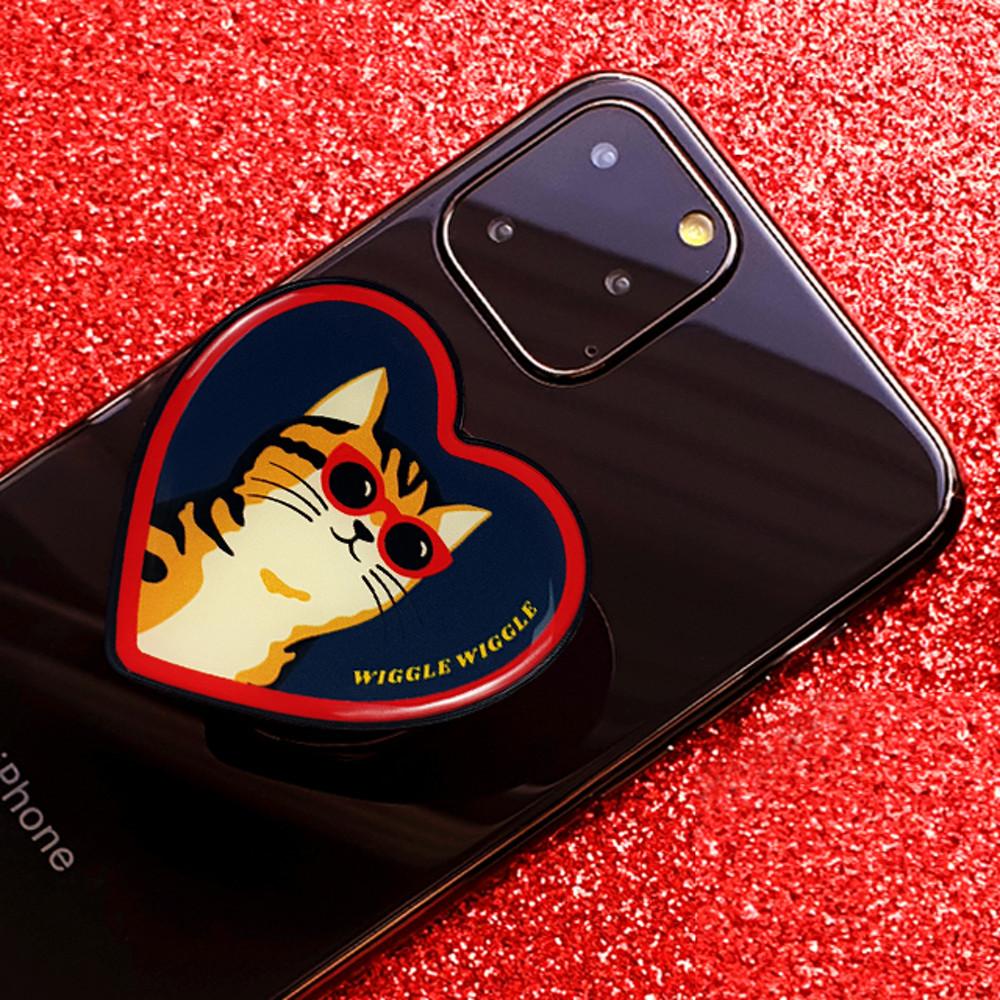 3단 하트 그립톡 귀여운 스마트링 차량용 겸용 휴대폰거치대 - 고양이