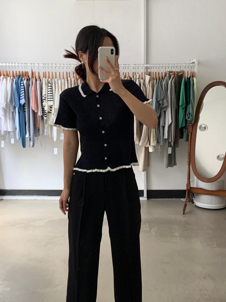 배색가디건 여성 여자 여름 쭈리 배색 카라 가디건 (4col)