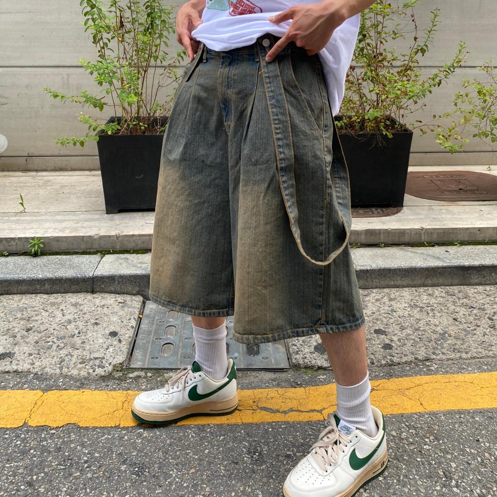 스트랩 비조 버뮤다 데님 팬츠 (2C / 중청,흑청)