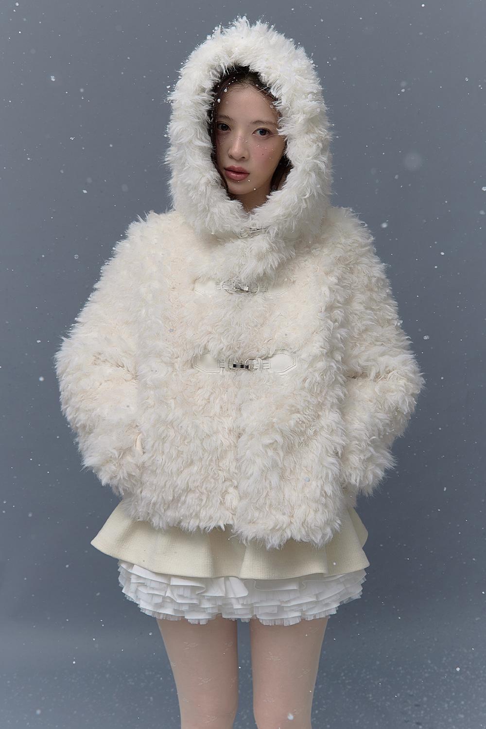 TEDDY HOOD FUR JACKET_TT5W006IV