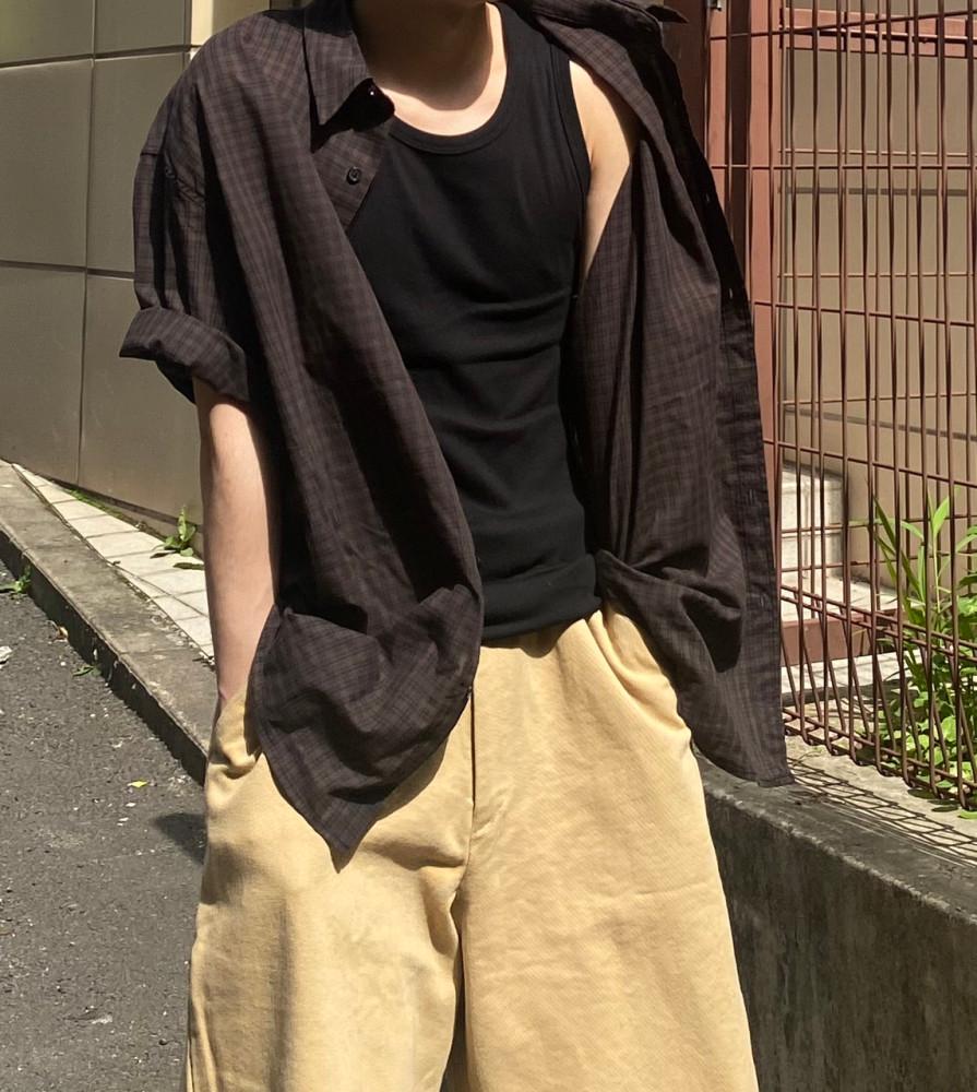 긴팔버전추가)빈티지패턴체크셔츠 여름아우터 반팔 린넨 시밀러룩 일본코디