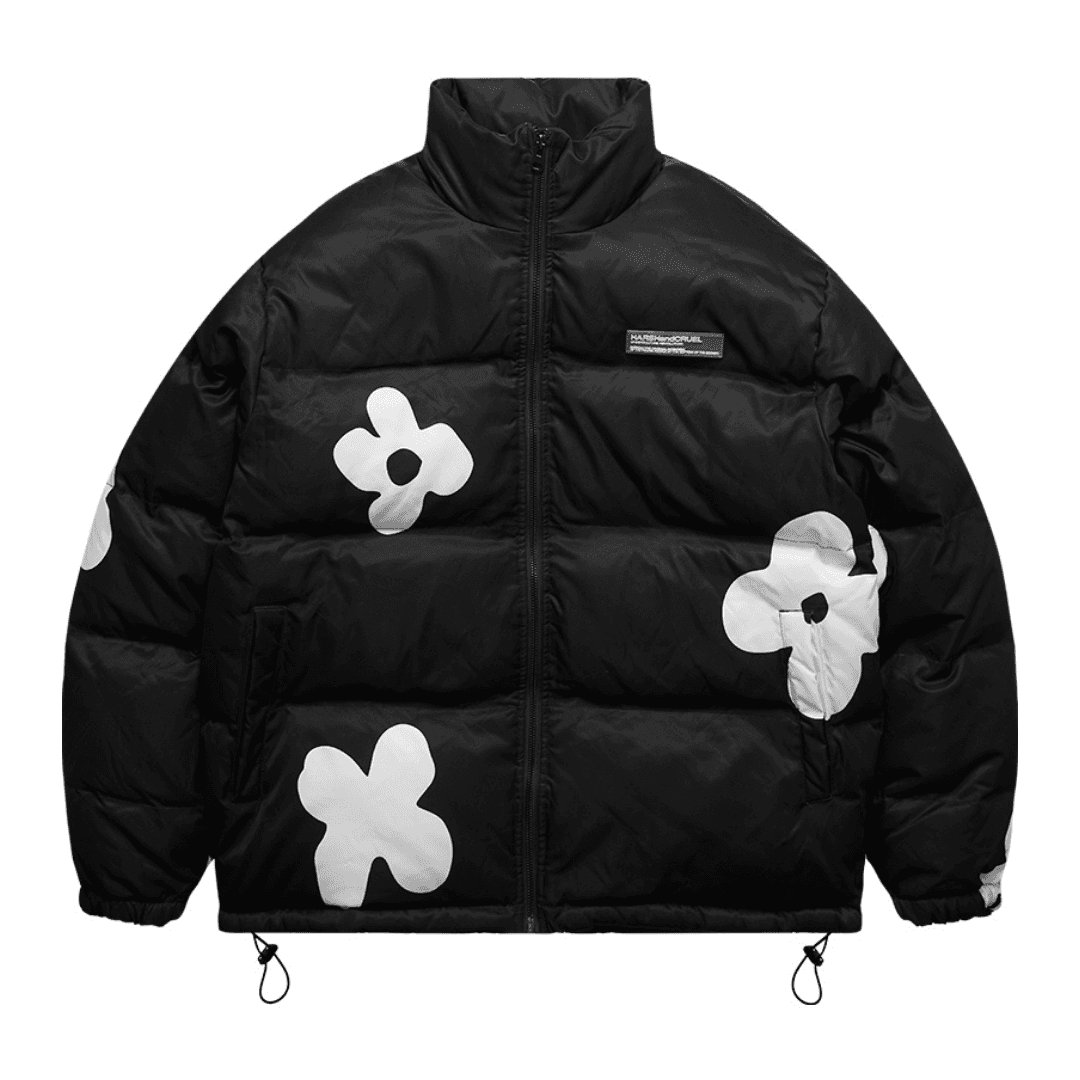 Handpainted Flowers Down Jacket - L / White