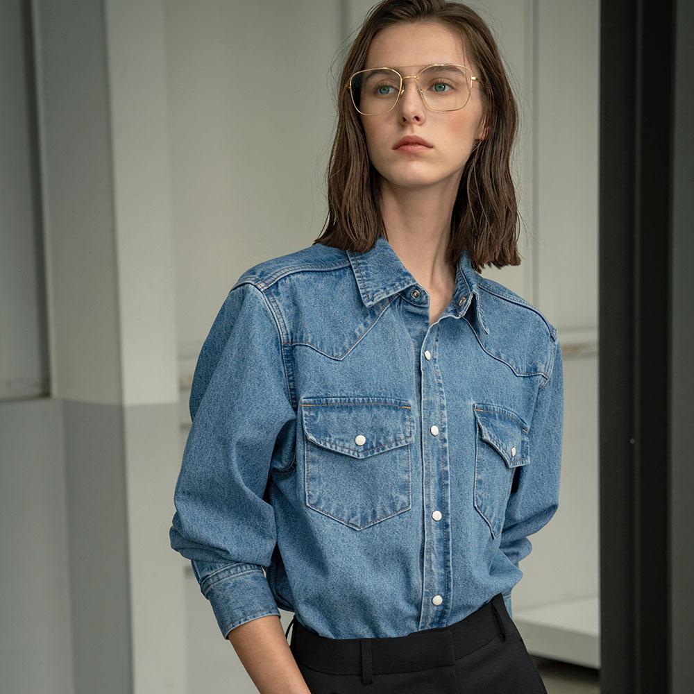[9/30 예약발송]SITP5067 western denim shirt_Medium blue