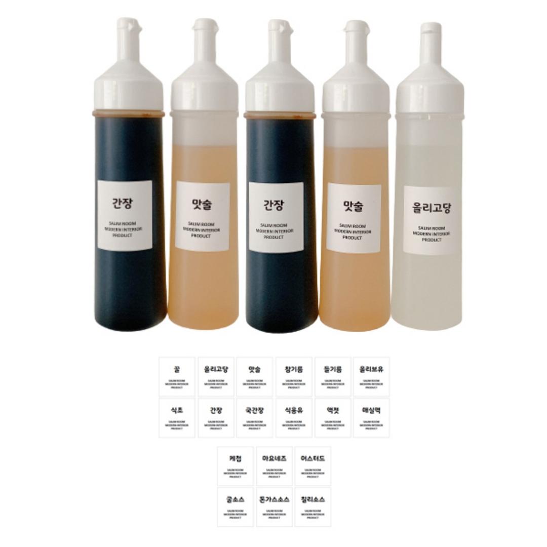 살림공간 소스통 화이트캡 + 라벨 18종, 500ml, 5개 - 소스통/케찹통 | 쿠팡
