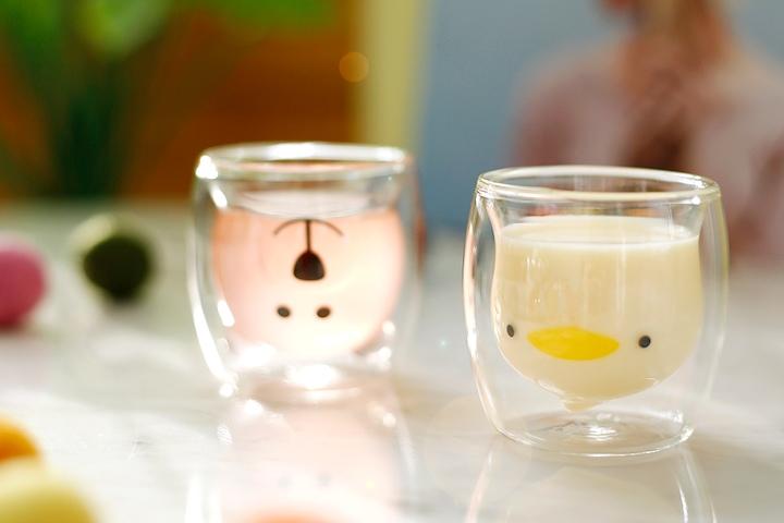 귀여운 미니 동물컵 내열 이중 유리 소주잔 오리 duck 2P세트