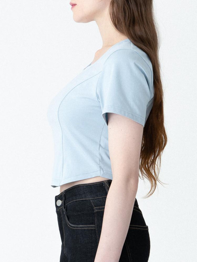 글래버 크롭 스퀘어넥 라인티셔츠