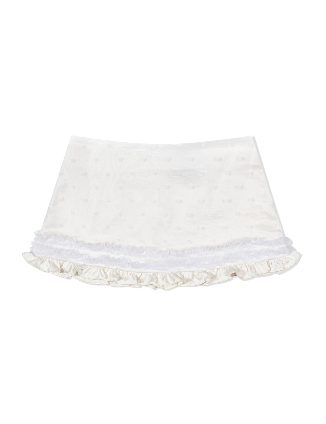 MESH STAR RUFFLE MINI SKIRT(WHITE)