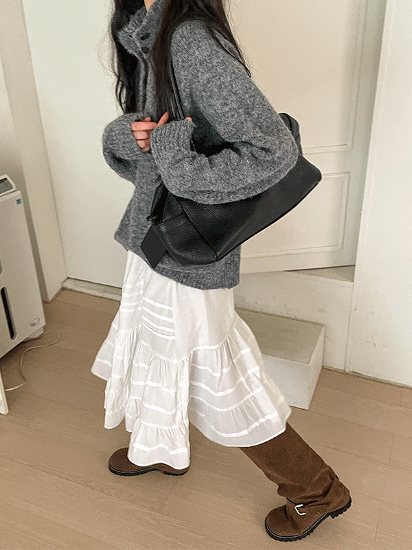 나이니 슈이나 셔링 핀턱 스커트