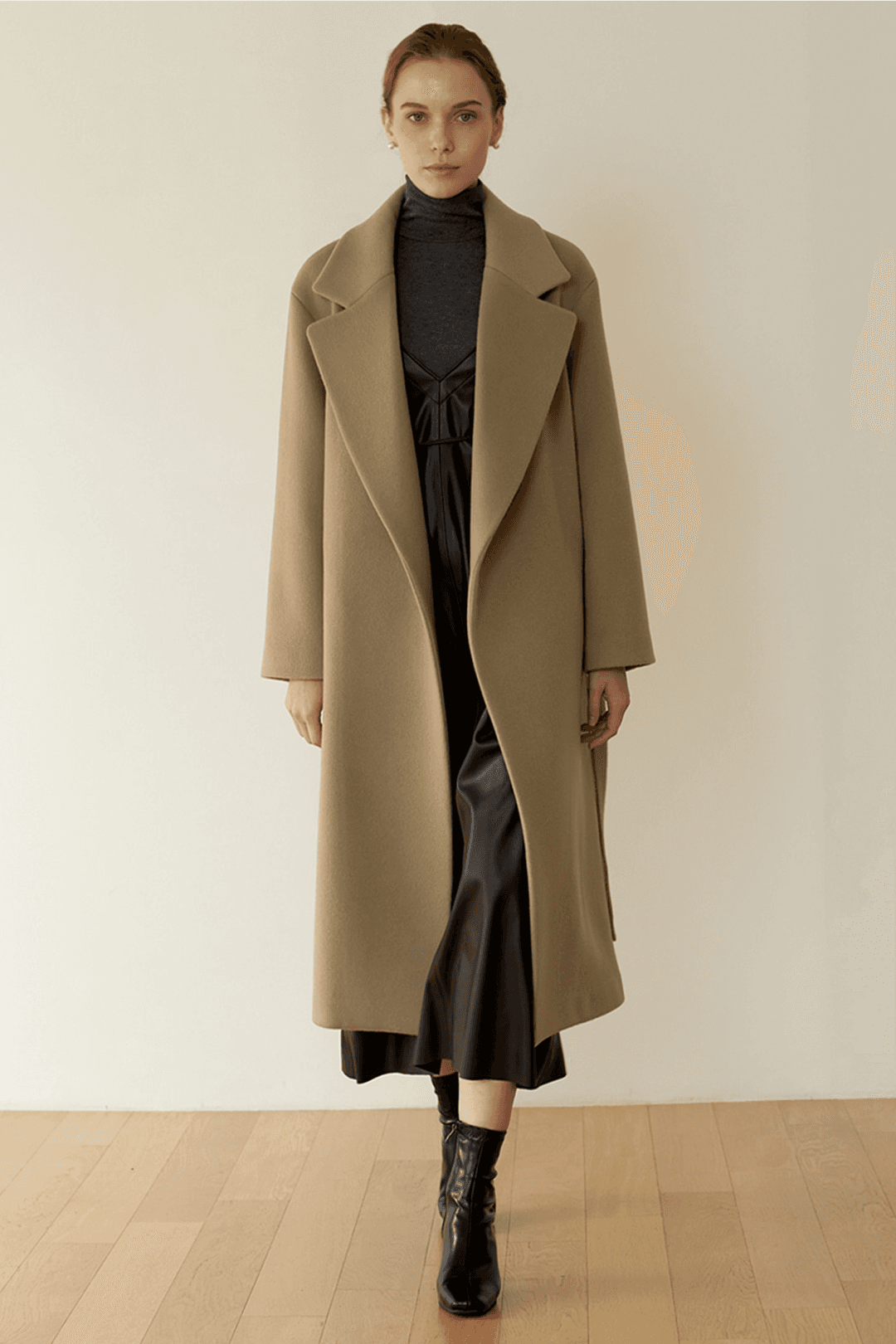 CASHMERE LEATHER BELTED COAT