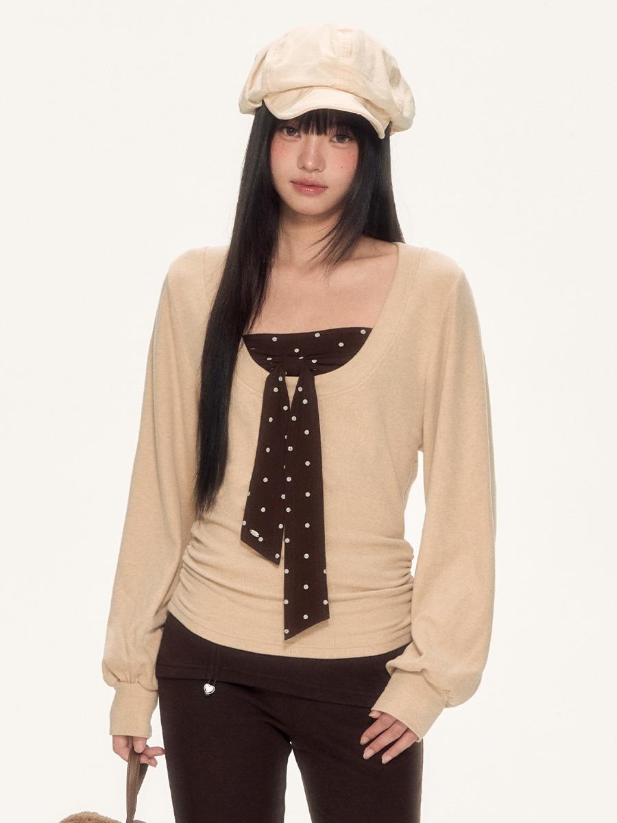 Weekendhub Peanut Ribbon Square-Neck Top