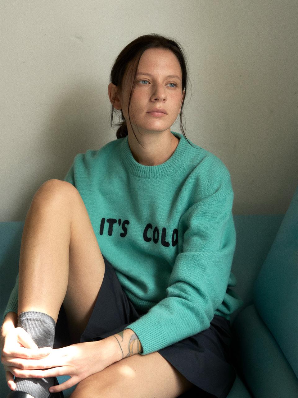 IT'S COLD Embroidered Wool Pullover, mint