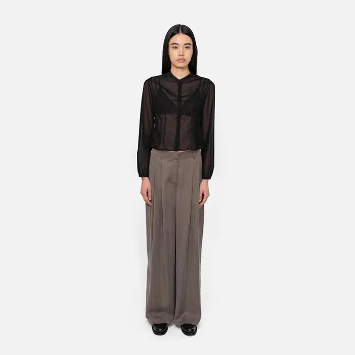 Womens Cupro Two Tuck Wide Pants, Grey