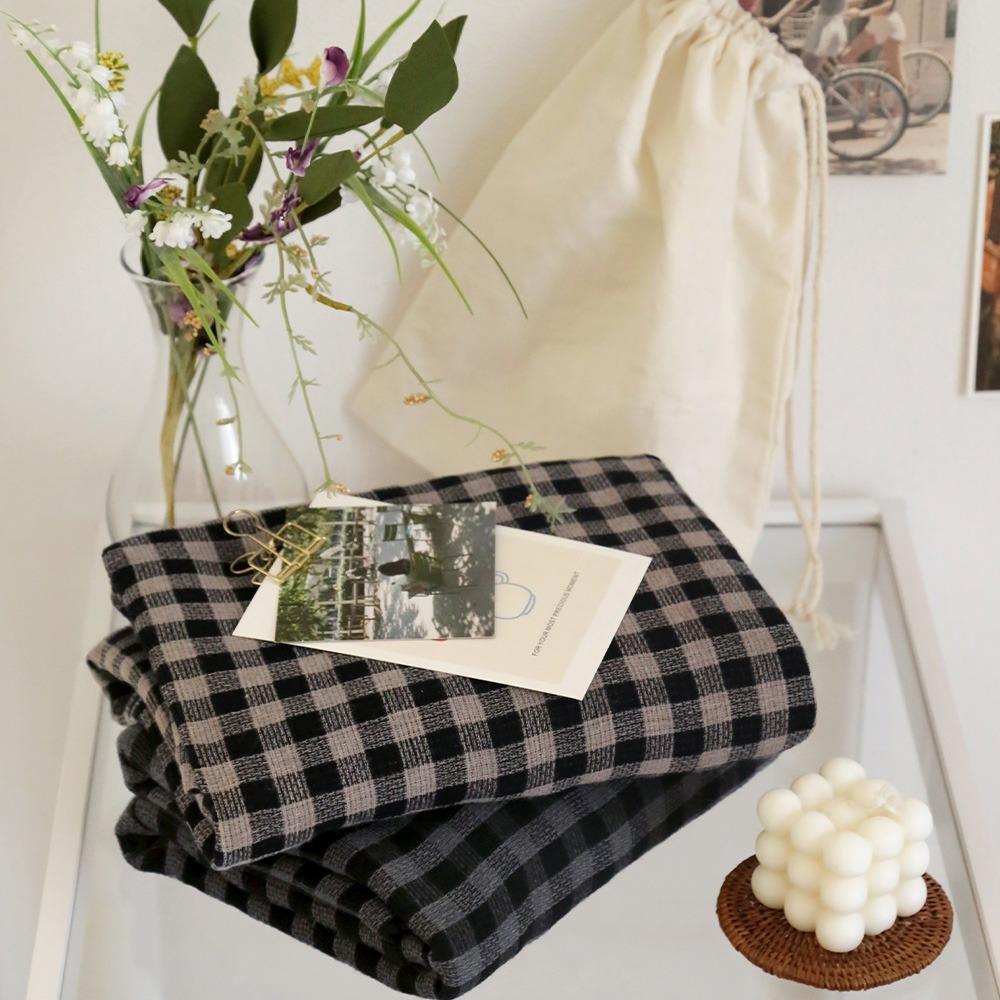 애쉬 체크 순면거즈 양면 블랭킷&파우치 세트 2color